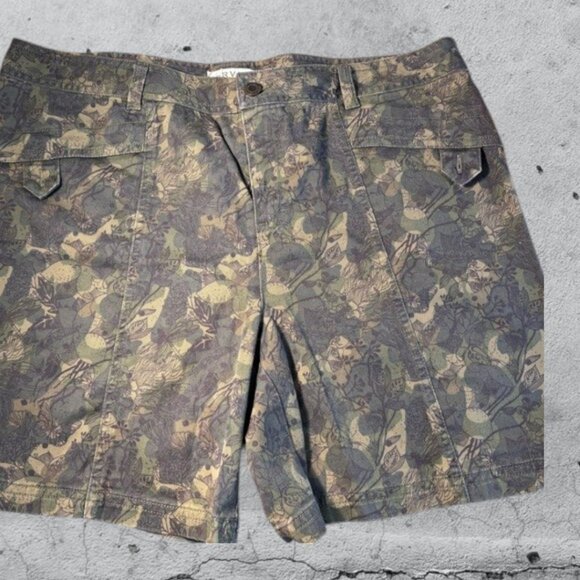 Orvis Women's Army Green Cotton Print Shorts Size 16 - Picture 1 of 10